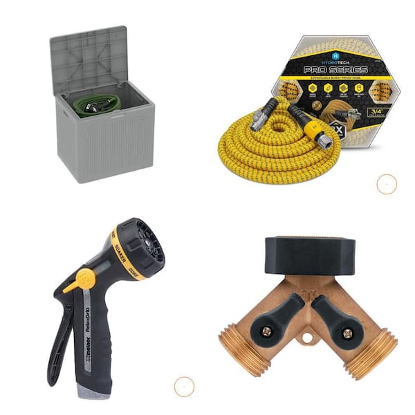 200 ft. Expandable Hose Reel Box, Pro Series 3/4 in. x 100 ft. Hose, 8-Pattern Nozzle and Brass 2-Way Adapter