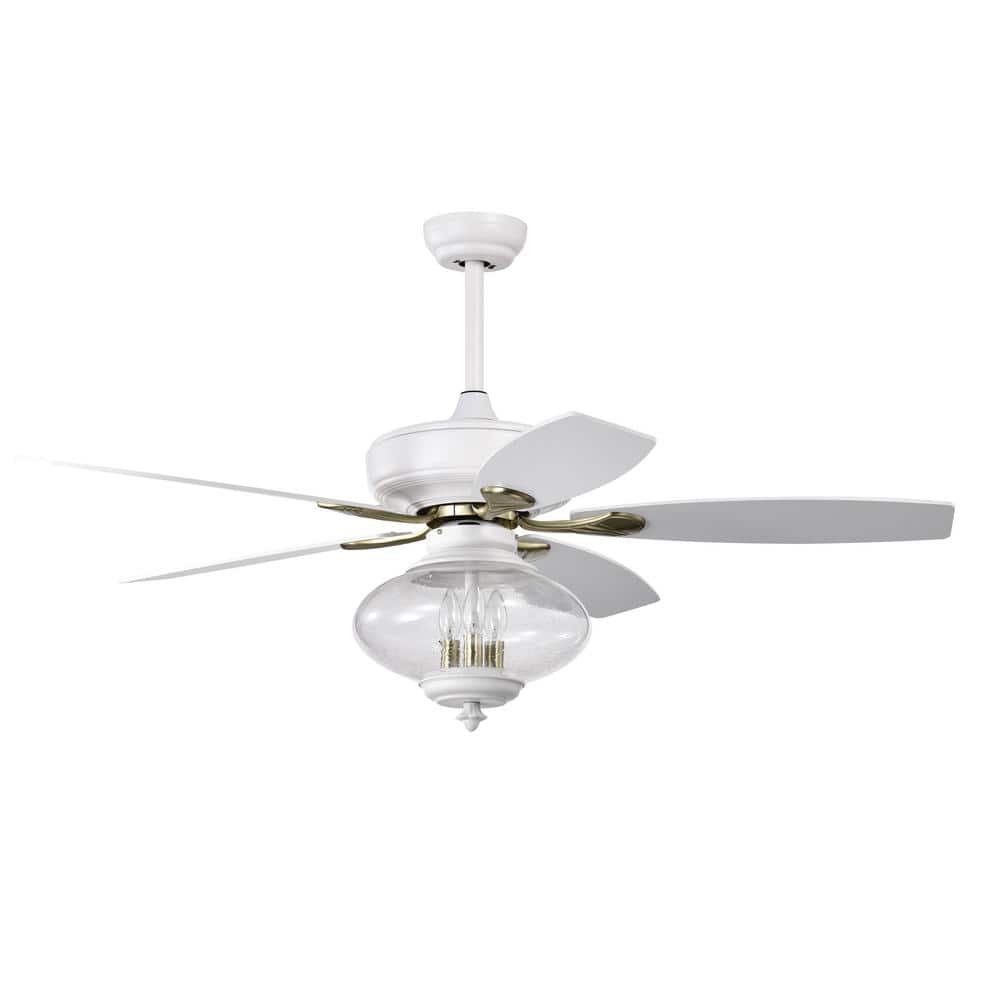 52 in. Smart Indoor Downrod Mount White Chandelier Ceiling Fan with Light a