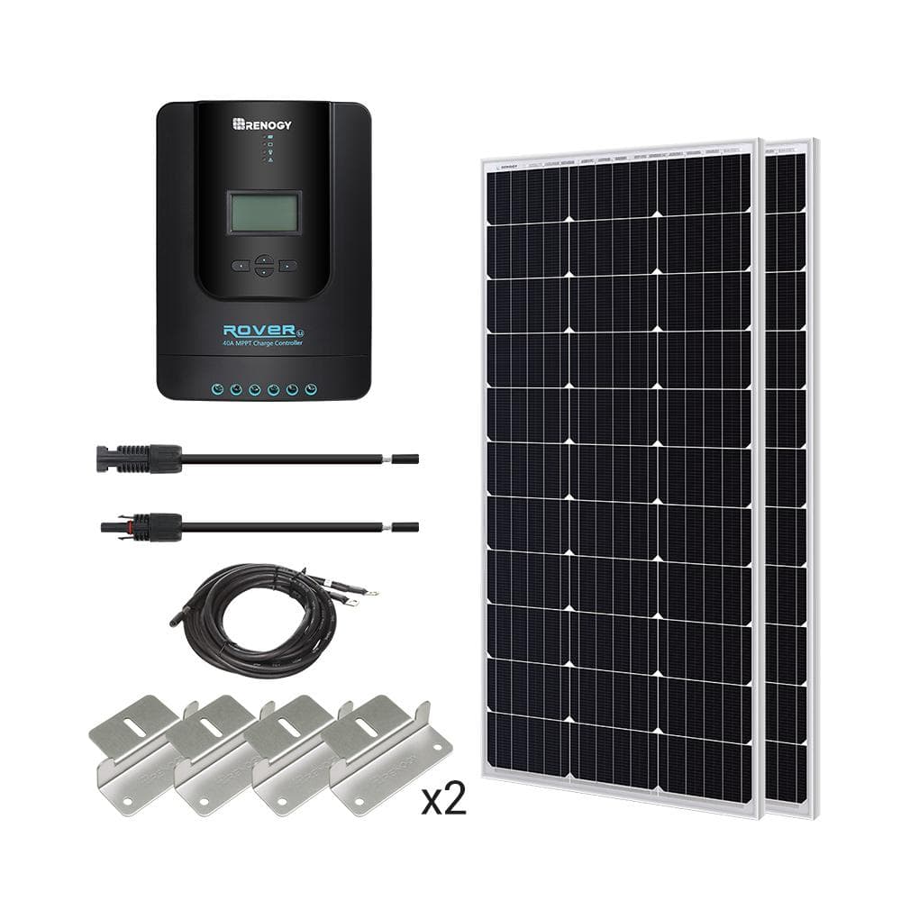 Renogy 200-Watt 12-Volt Off-Grid Solar Starter Kit w/ 2-Piece 100W Monocrystalline Panel and 40A MPPT Rover Charge Controller