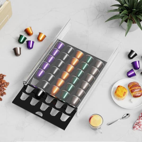 Black Acrylic Coffee Pod Organizer Drawer with Thickened Shell and 40 Pod Capacity for Nespresso Original Line