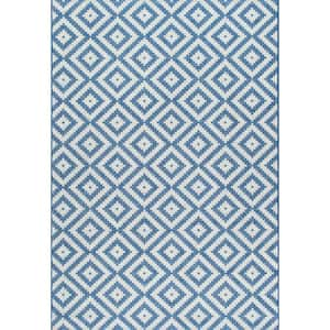 Marybelle Tribal Diamond Trellis Blue Doormat 3 ft. x 5 ft. Indoor/Outdoor Area Rug