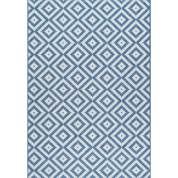 nuLOOM Marybelle Tribal Diamond Blue 8 ft. x 8 ft. Indoor/Outdoor Patio Square Area Rug