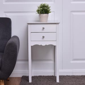 16 in. White Vintage Side End Table with 2-Drawers