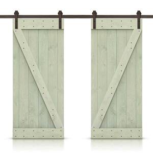 Z Bar 84 in. x 84 in. Pre-Assembled Ocean Blue Stained Wood Interior Double Sliding Barn Door with Hardware Kit