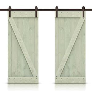 Z Bar 60 in. x 84 in. Pre-Assembled Sage Green Stained Wood Interior Double Sliding Barn Door with Hardware Kit