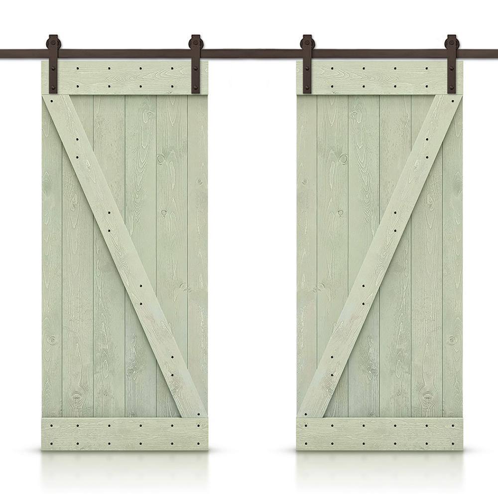 60 in. x 84 in. Z Bar Series Sage Green Stained DIY Solid Pine Wood Interior Double Sliding Barn Door With Hardware Kit price history on PriceWatchPro