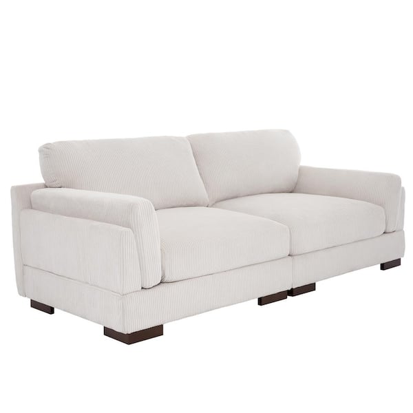Uixe 90.6 in. Modern Square Arm Corduroy Fabric Rectangle Upholstered 2-Seater Sofa in. Beige with Wood Frame