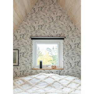 Pinnate Grey Paper Pre-Pasted Matte Leaves Strippable Wallpaper