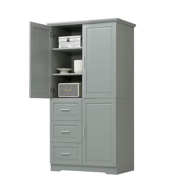 32.6 in. Grey Freestanding MDF Wood Kitchen Storage Pantry Cabinet with Drawer