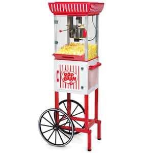 380 W 2.5 oz. Red/White Hot Air Popcorn Cart with Easy Mobility