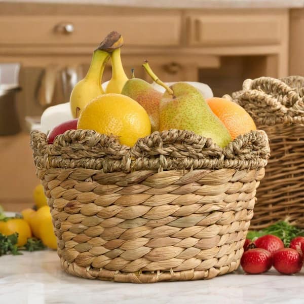 3 Piece Stackable Kitchen Fruit Bowls & Baskets in Brown, Hand Knitting