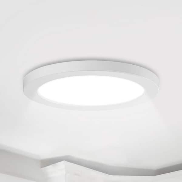 7 in. Matte White Round Flat 3000K 4000K 5000K Integrated LED Disk Flush Mount Ceiling Light for Foyer Hallway (2-pack)