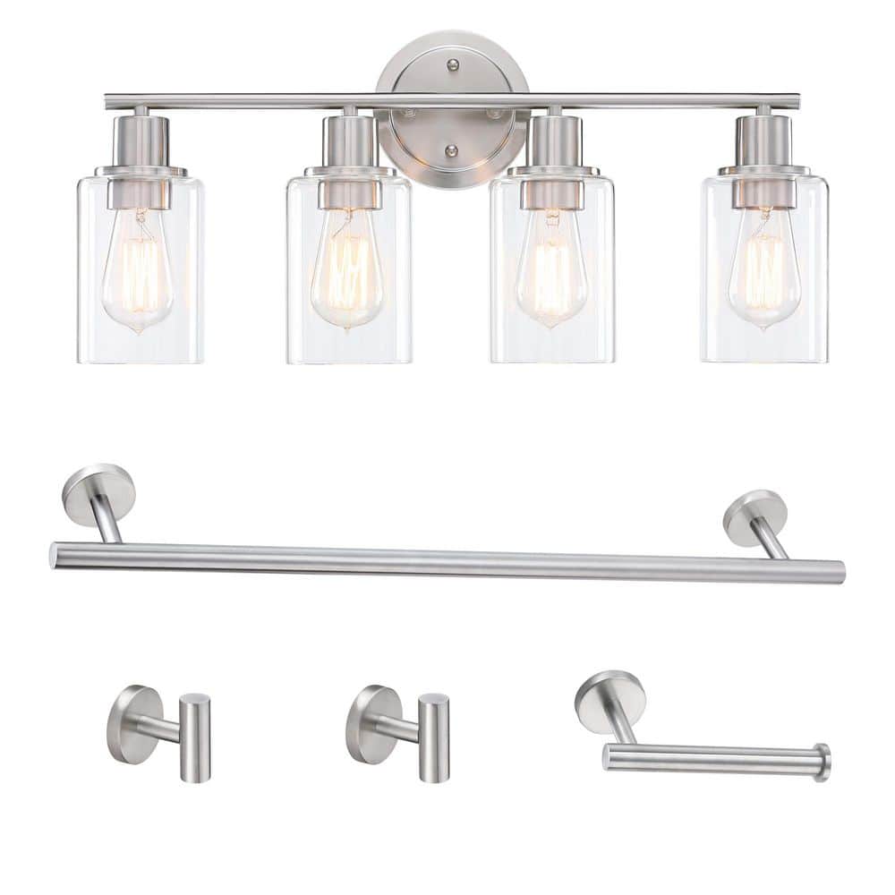 Luna 23 in. 4-Light Brushed Nickel Vanity Light Fixture with Clear Glass Shade (5-Sets) price history on PriceWatchPro