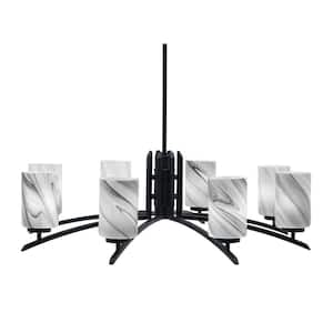 Siena 34 in. 8 Light Matte Black Chandelier with Onyx Swirl Glass Shades