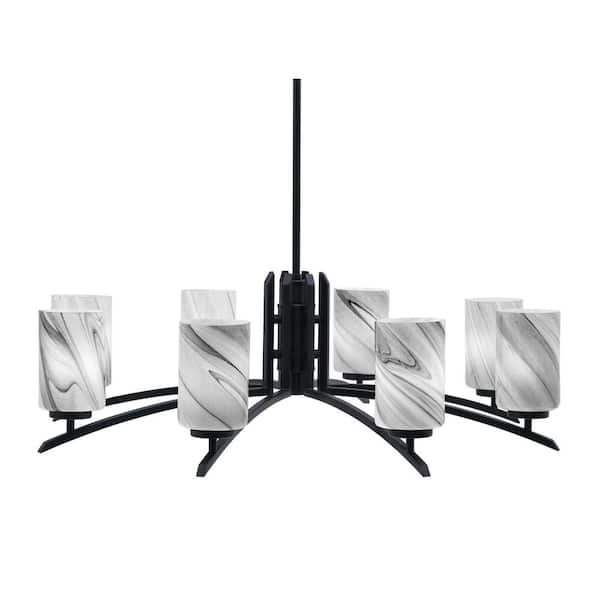 Unbranded Siena 34 in. 8 Light Matte Black Chandelier with Onyx Swirl Glass Shades