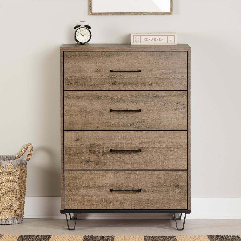 Weathered Oak Farmhouse 4-Drawer Tall Dresser