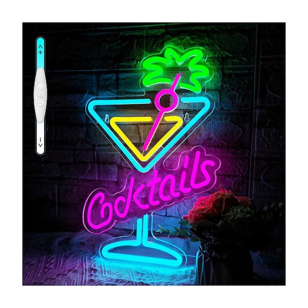 Cocktail Glass LED Neon Sign Dimmable USB Powered Neon Wall Light for Bar Party Pub Man Cave Decor