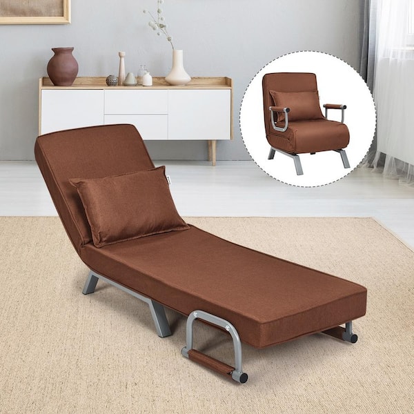 23.5 in. x 31 in. Coffee Linen Folding Convertible Full Sofa Bed Armchair Lounge Couch with Pillow
