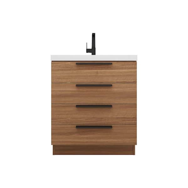 Carla 30 in. W x 20 in. D x 35 in. H Single Sink Freestanding Bath Vanity in Rose Wood with White Acrylic Top