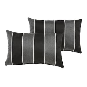 Sunbrella Black Grey Stripe Rectangular Outdoor Knife Edge Lumbar Pillows (2-Pack)