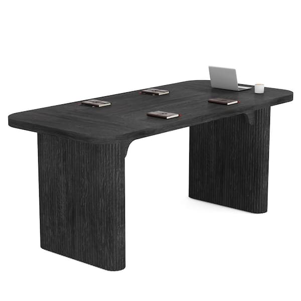 BYBLIGHT Moroni 62 in. Rustic Black Rectangle Engineered Wood Executive Desk Simple Conference Meeting Table with Column Legs