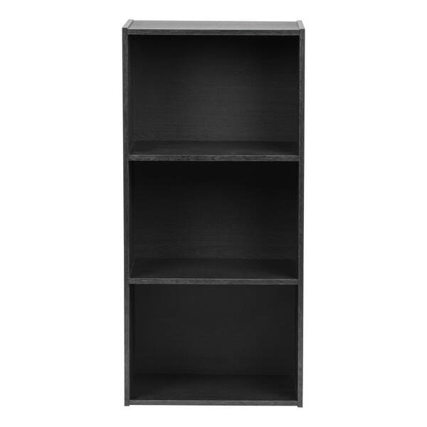 Iris Black 3 Tier Wood Storage Shelf, Black Bookcase With Storage