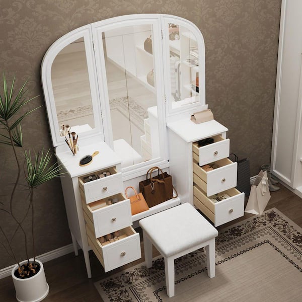 Nestfair White 46.5 in. W Makeup Vanity Dresser with 6-Drawers