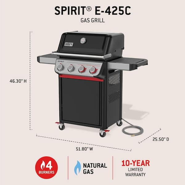 Weber Spirit E-425C 4-Burner Natural Gas Grill in Black with Sear