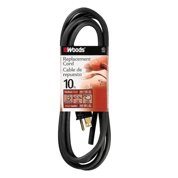 Woods 10 ft. 14/3 SJEW Replacement Power Supply Cord, Black