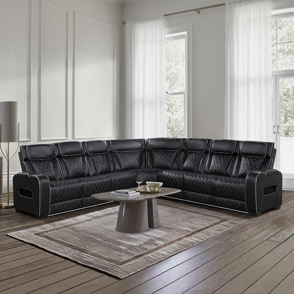 Lazzara Clumber 128 in. Pillow Top Arm Faux Leather 3-Piece Power