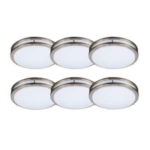 18 in. 3-Watt Brushed Nickle Round Double Ring Flushmount 3 CCT LED Selectable Ceiling Lamp, 6Pack