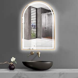 39 in. W x 26 in. H Large Arched Steel Framed Dimmable Anti-Fog Wall Mount Bathroom Vanity Mirror in Rose Gold