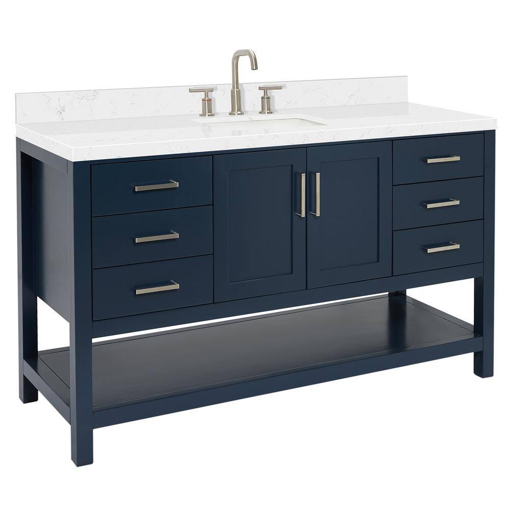 Midnight Blue 60" Single Sink Vanity with Quartz Top