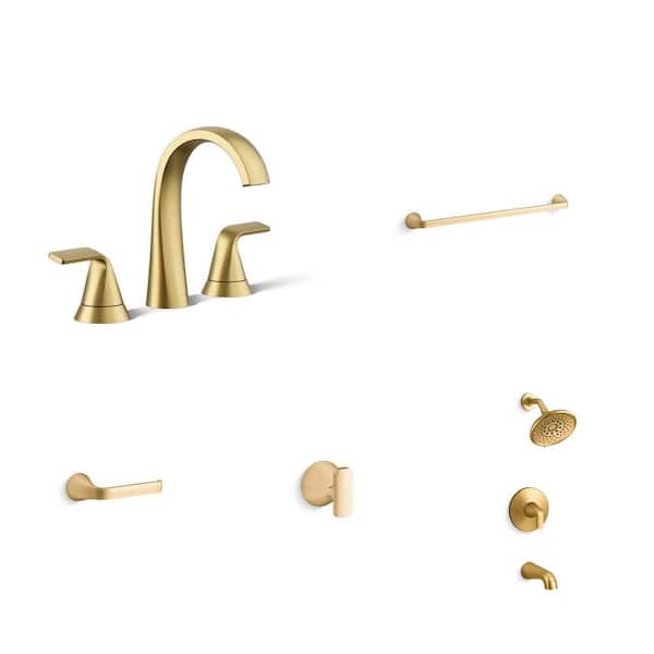 Cursiva Bathroom Faucet, 24 in. Towel Bar, Toilet Paper Holder, Robe Hook and Tub/Shower Faucet Combo