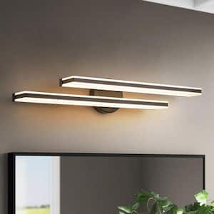 Anquan 27.7 in. 2-Light Modern Black Rectangular LED 3000K Bathroom Vanity Light