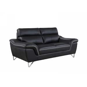 Charlie 69 in. Black Solid Leather 2-Seat Loveseats