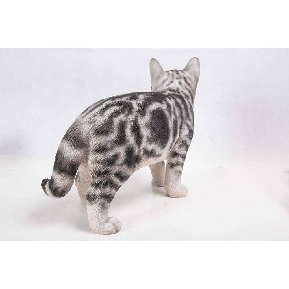 Life-Like Gray and White American Shorthair Cat Statue