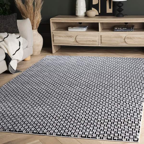 Slate 5 ft. x 8 ft. Ivory/Black Geometric Area Rug