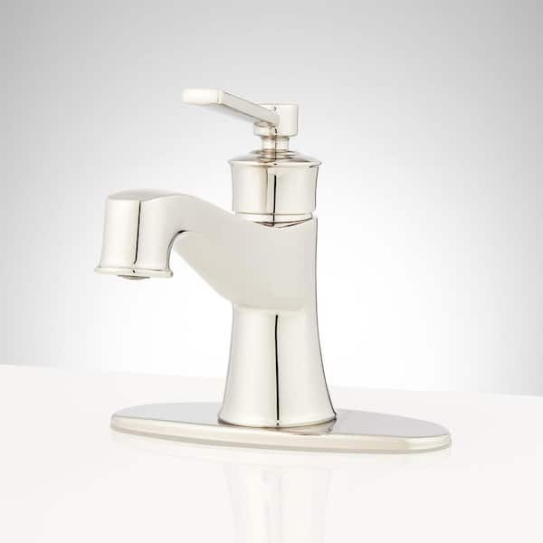 SIGNATURE HARDWARE - Pendleton Single Handle Mid Arc Single Hole Bathroom Faucet with Spot Resistant in Polished Nickel
