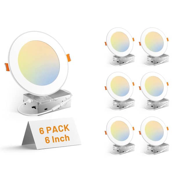 4 in. Adjustable 5CCT 12 Pack Canless LED Ceiling Light with Night Light 1100LM Brightness Dimmable 12W