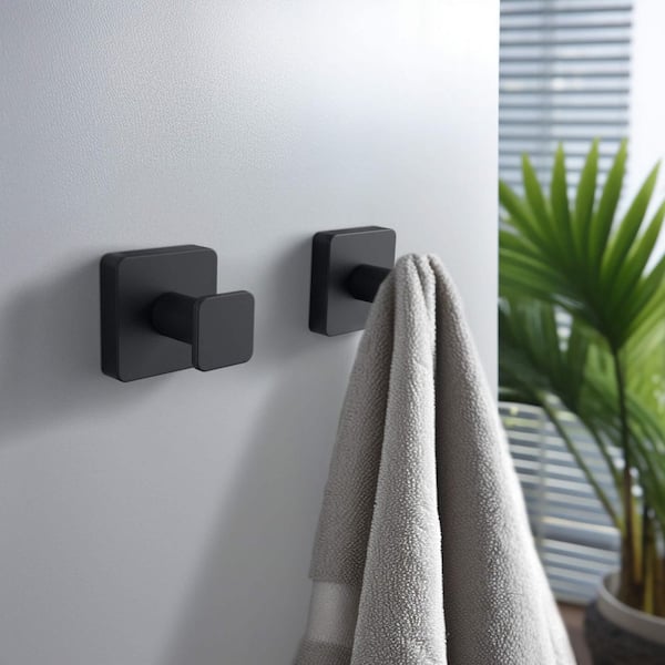 Bathroom Accessories Knob Robe/Towel Hook 2-Pieces in Matte Black