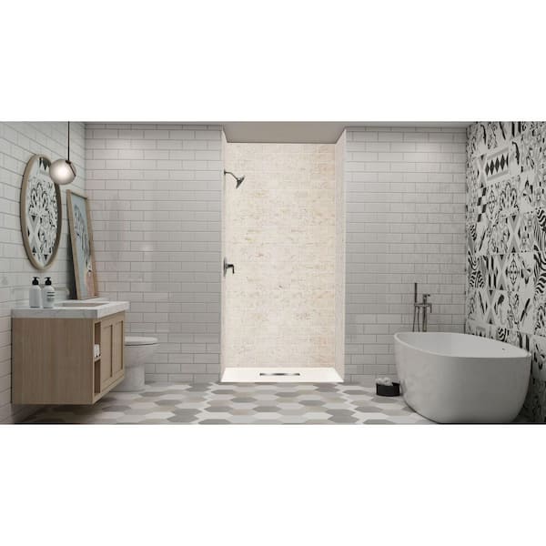 Transolid Trimslate 47.2 in. L x 35.5 in. W Alcove Customizable Shower Pan Base with Center Drain in Cameo