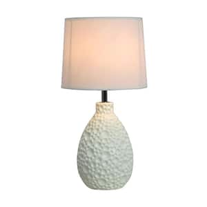 14 in. White Textured Stucco Ceramic Oval Table Lamp