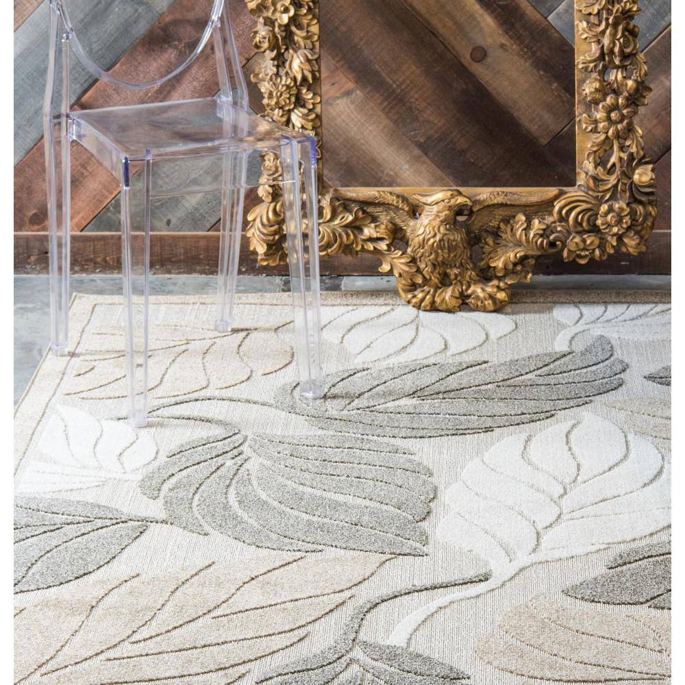 Tranquil Leaf Pattern 2' x 6' Runner Rug in Beige and Brown for Indoor/Outdoor Use