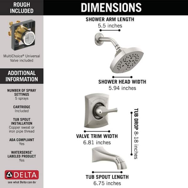 Pierce Single-Handle 5-Spray Tub and Shower Faucet in Spot Shield Brushed Nickel (Valve Included)