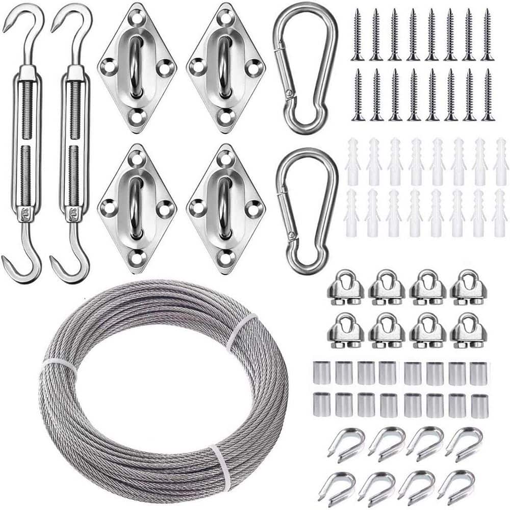 6 in. Marine Grade T316 Stainless Steel Sun Shade Sail Hardware Kit with 50ft 1/8 Steel Cable and Turnbuckles price history on PriceWatchPro