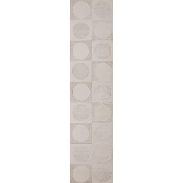 Helena Modern Geometric Circles In Squares High-Low White/Cream 2 ft. x 8 ft. Runner Rug