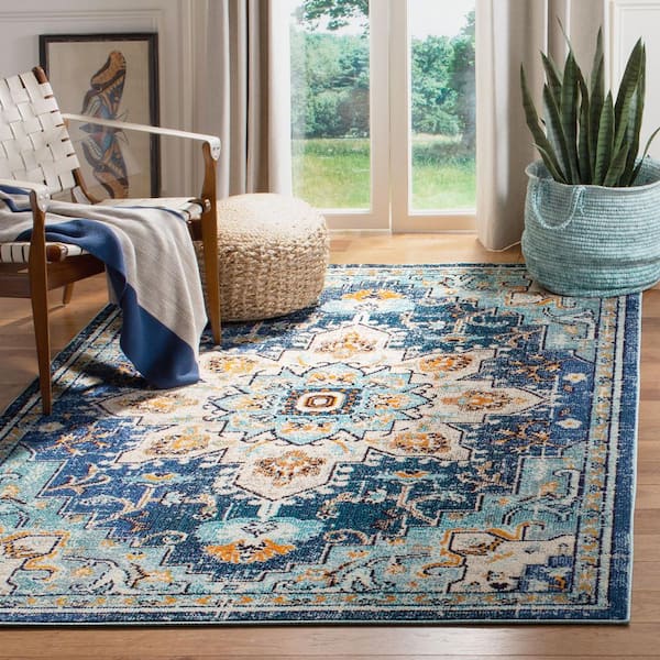 Madison Blue/Light Blue 5 ft. x 5 ft. Square Border Area Rug
