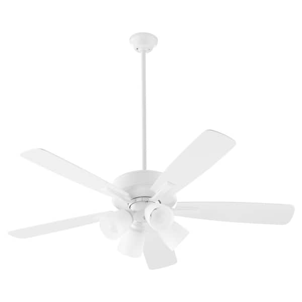 quorum Ovation 52 in. in Studio White 5-Blade 4-Light 9-Watt Medium Base Lamp Opal