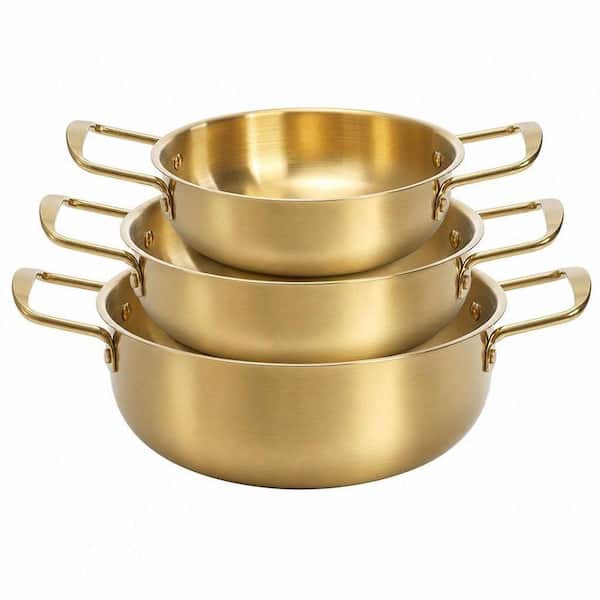 3-Piece Korean Ramen Pot with Handles, Stainless Steel Everyday Pan, Dishwasher Safe, Size 7 in./8.7 in./9.5 in.